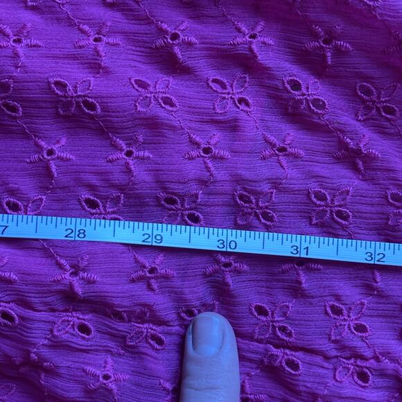 Free People Hot Pink Floral Eyelet Dress Women's Size Large Puff Sleeve Boho - Picture 10 of 11